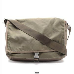 Prada Tessuto Messenger Bag In Olive Nylon & Brown